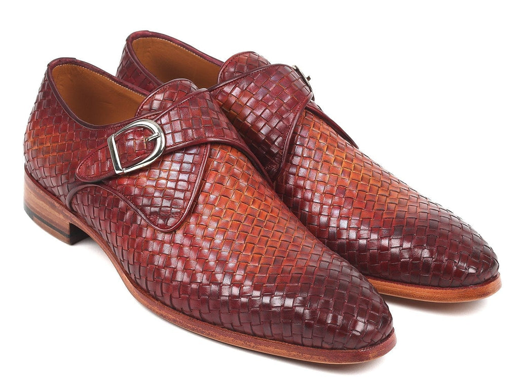 PAUL PARKMAN Paul Parkman Reddish Brown Woven Leather Single Monkstraps (ID#011WN57)