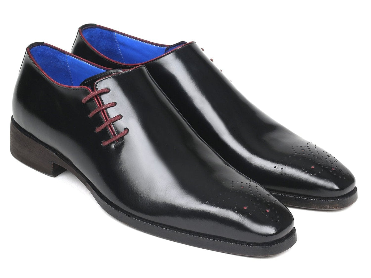 PAUL PARKMAN Paul Parkman Side Lace Oxfords Black Polished Leather (ID#981X65)