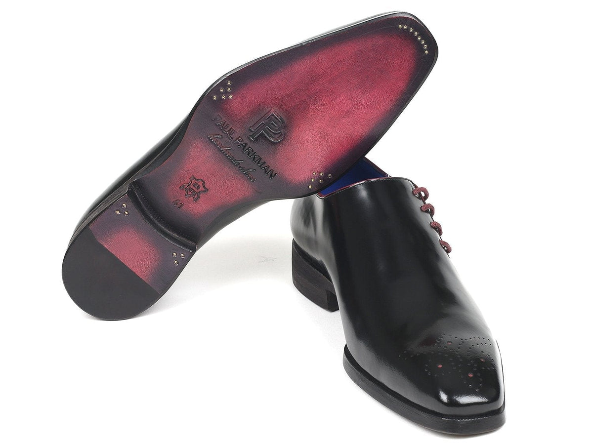 PAUL PARKMAN Paul Parkman Side Lace Oxfords Black Polished Leather (ID#981X65)