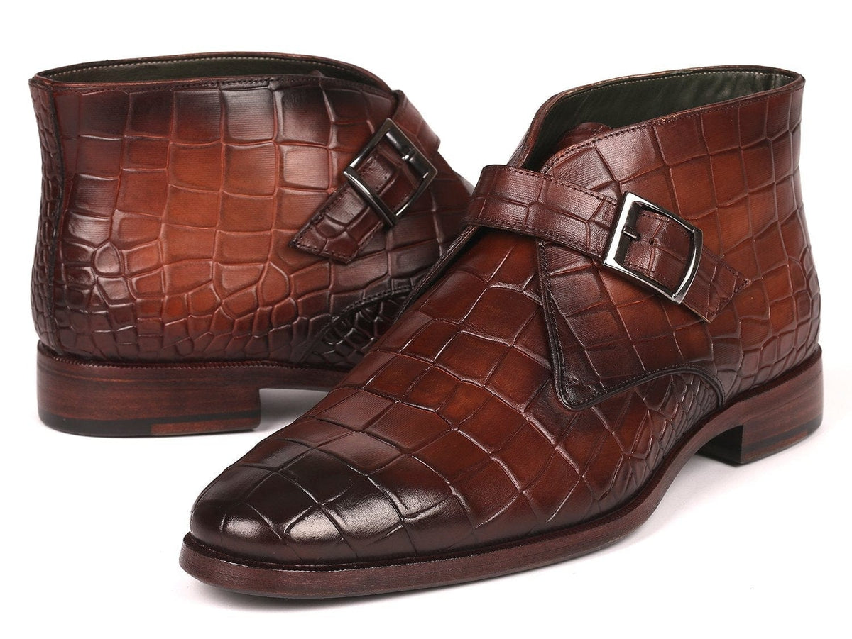 PAUL PARKMAN Paul Parkman Single Monk Strap Ankle Boots Brown (ID#8638-BRW)
