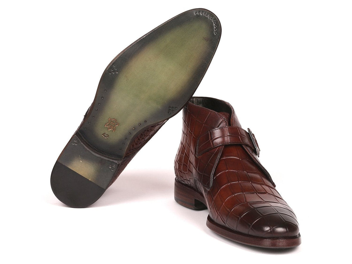 PAUL PARKMAN Paul Parkman Single Monk Strap Ankle Boots Brown (ID#8638-BRW)