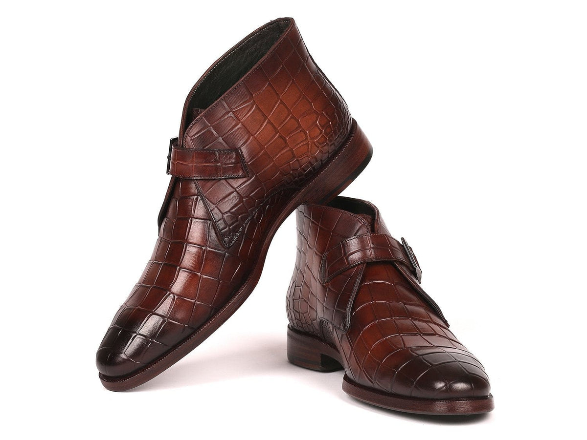 PAUL PARKMAN Paul Parkman Single Monk Strap Ankle Boots Brown (ID#8638-BRW)