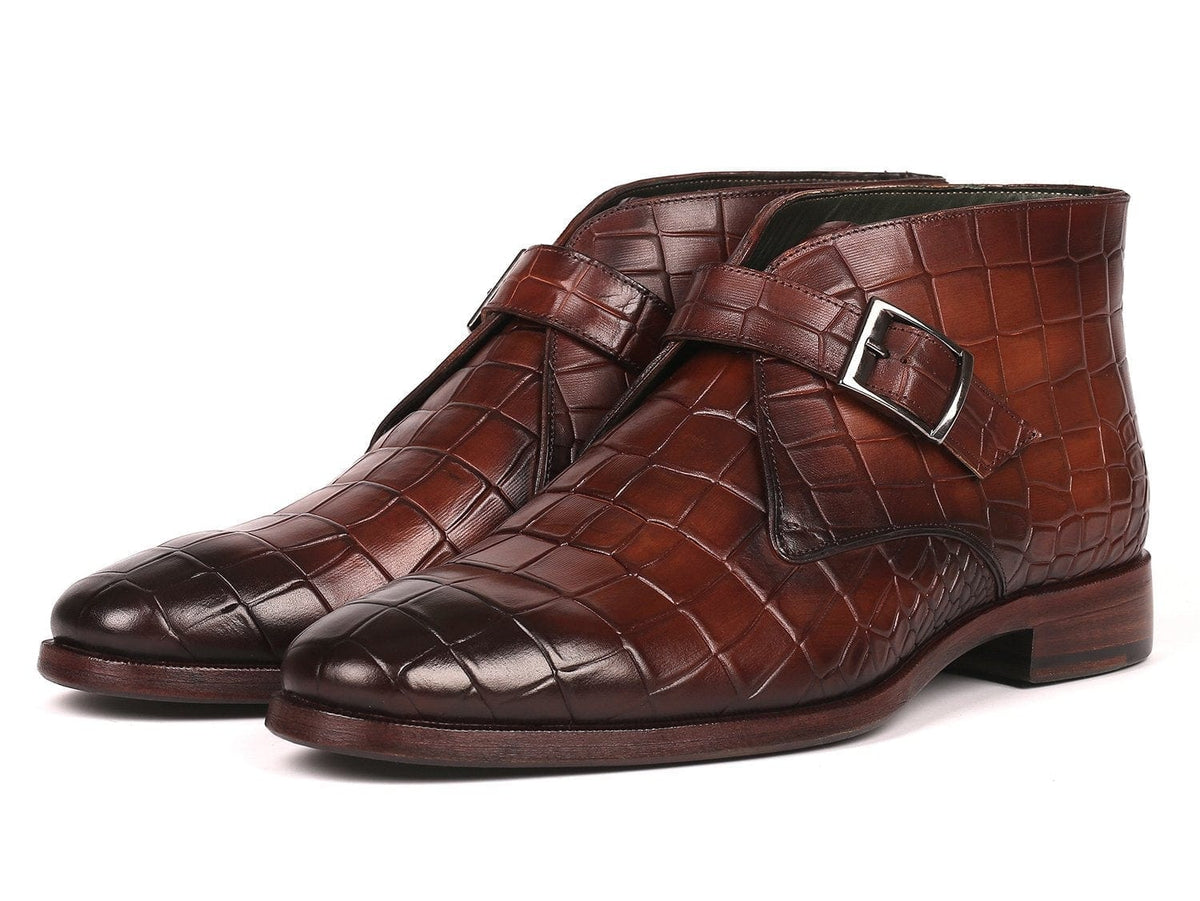 PAUL PARKMAN Paul Parkman Single Monk Strap Ankle Boots Brown (ID#8638-BRW)