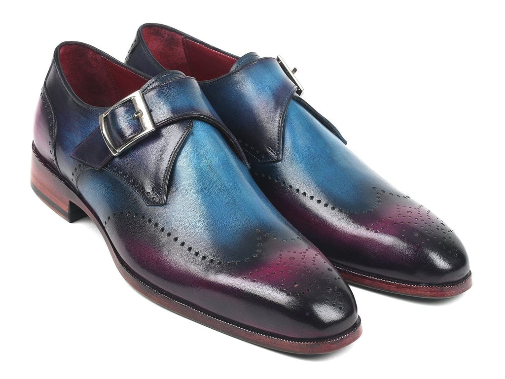 PAUL PARKMAN Paul Parkman Single Monkstraps Blue & Purple (ID#948-BLU-PRP)