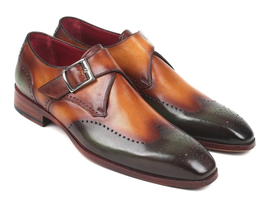 PAUL PARKMAN Paul Parkman Single Monkstraps Green & Camel (ID#944-GRN-CML)