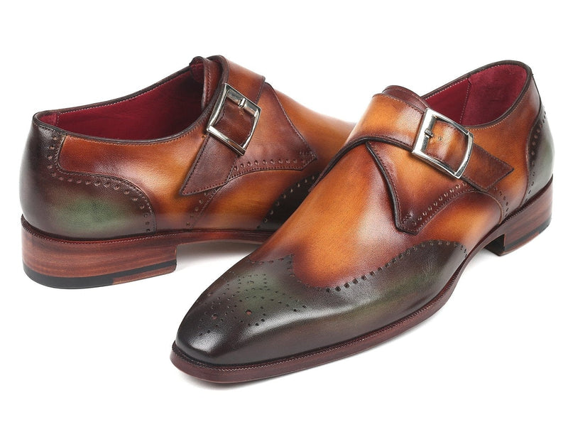PAUL PARKMAN Paul Parkman Single Monkstraps Green & Camel (ID#944-GRN-CML)