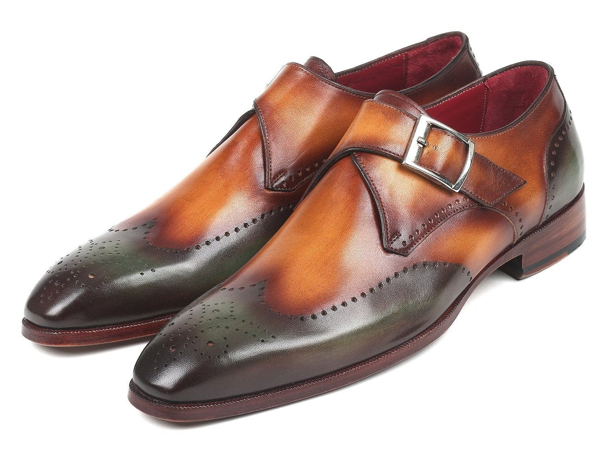 PAUL PARKMAN Paul Parkman Single Monkstraps Green & Camel (ID#944-GRN-CML)