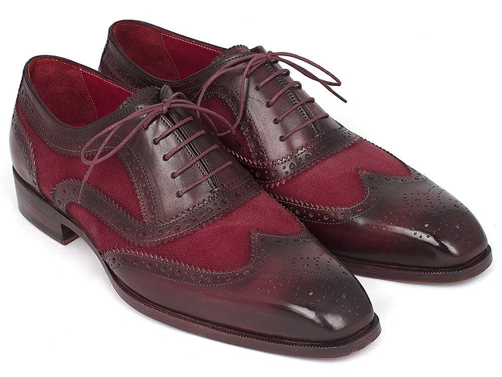 PAUL PARKMAN Paul Parkman Suede & Calfskin Men's Wingtip Oxfords Bordeaux (ID#228BRDSD)