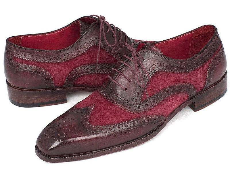 PAUL PARKMAN Paul Parkman Suede & Calfskin Men's Wingtip Oxfords Bordeaux (ID#228BRDSD)
