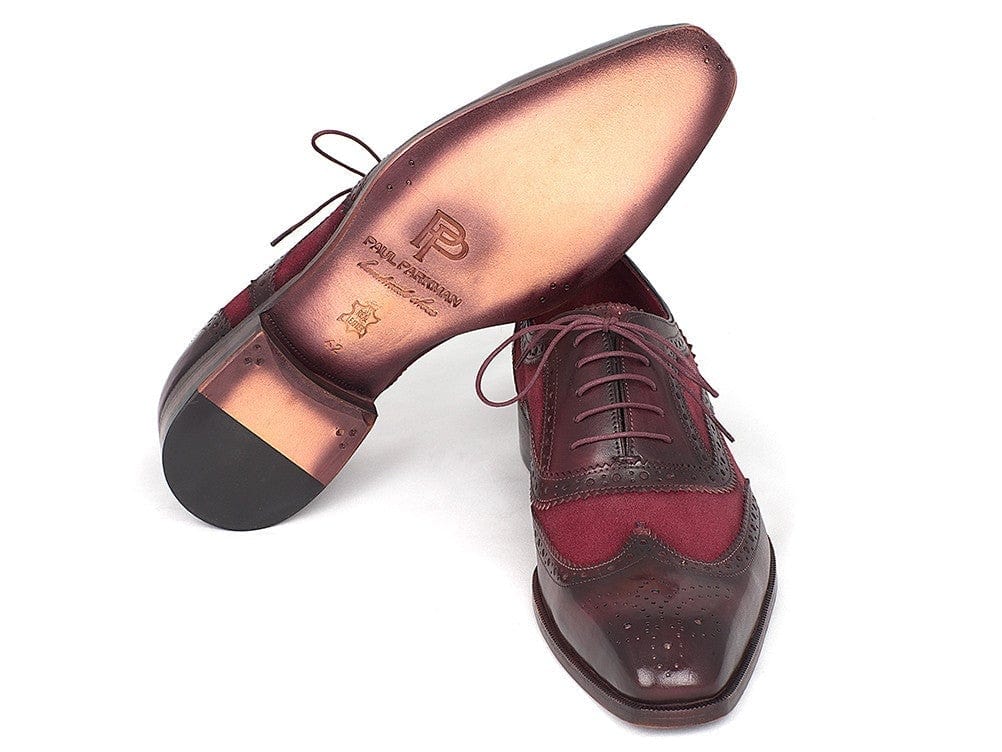 PAUL PARKMAN Paul Parkman Suede & Calfskin Men's Wingtip Oxfords Bordeaux (ID#228BRDSD)