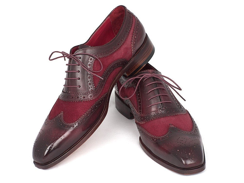 PAUL PARKMAN Paul Parkman Suede & Calfskin Men's Wingtip Oxfords Bordeaux (ID#228BRDSD)