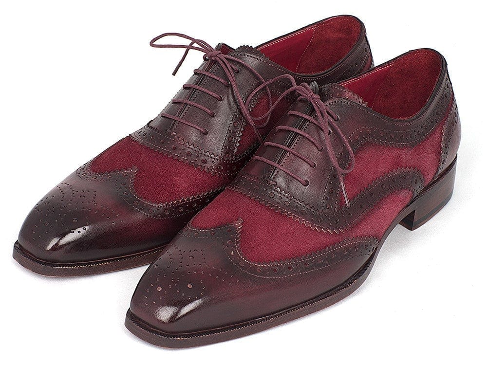 PAUL PARKMAN Paul Parkman Suede & Calfskin Men's Wingtip Oxfords Bordeaux (ID#228BRDSD)
