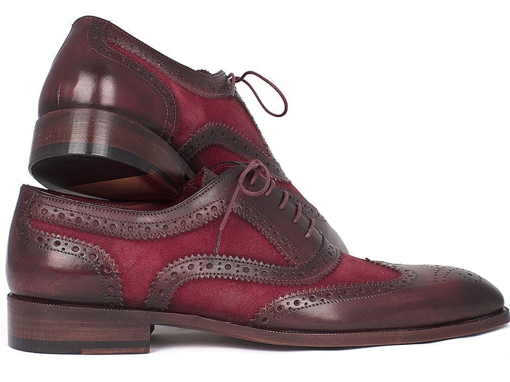 PAUL PARKMAN Paul Parkman Suede & Calfskin Men's Wingtip Oxfords Bordeaux (ID#228BRDSD)