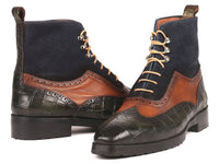 PAUL PARKMAN Paul Parkman Three Tone Wingtip Boots Rubber Sole (ID#9735GBN)