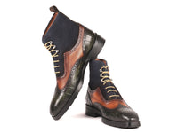 PAUL PARKMAN Paul Parkman Three Tone Wingtip Boots Rubber Sole (ID#9735GBN)