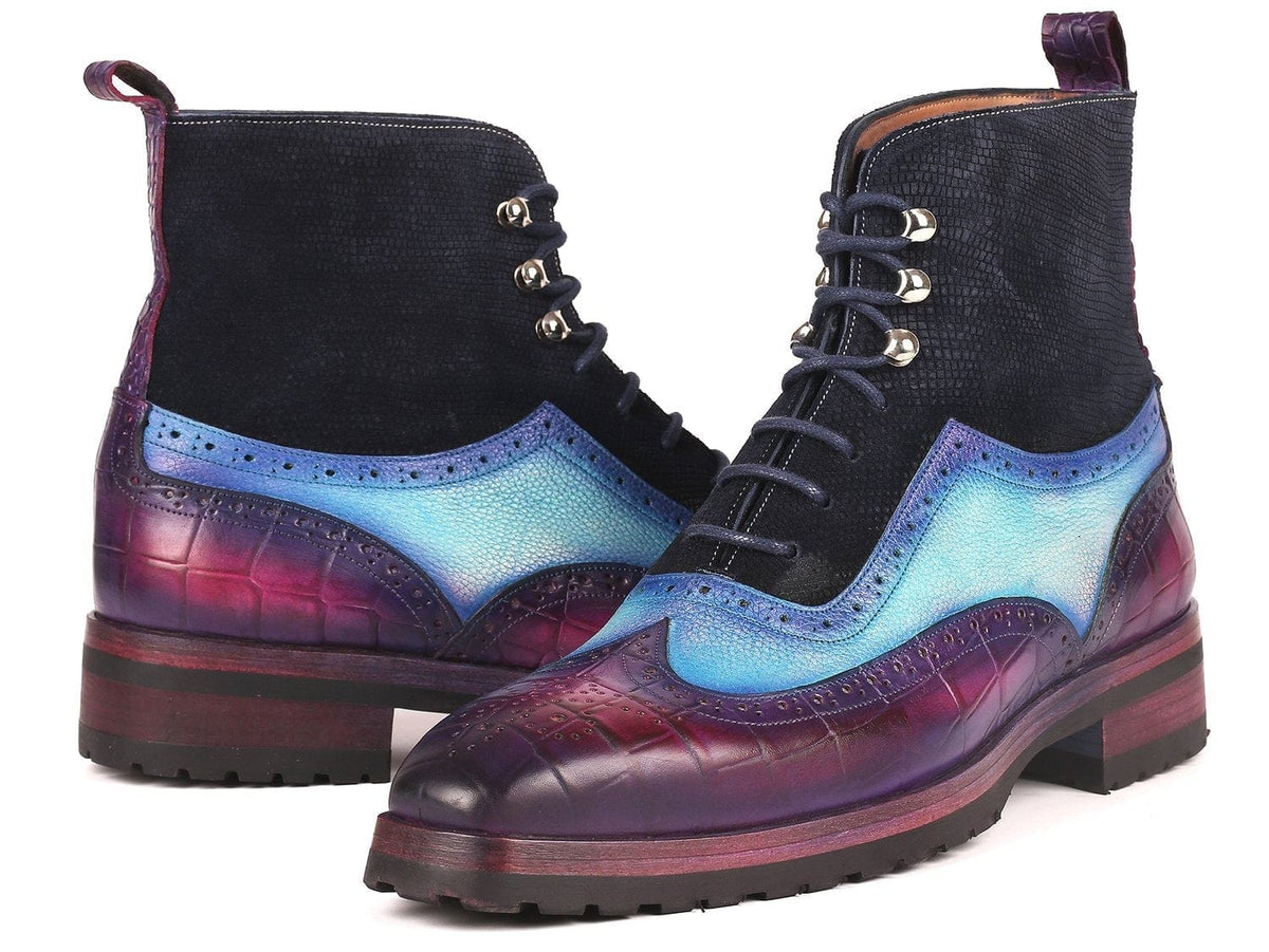 PAUL PARKMAN Paul Parkman Three Tone Wingtip Boots Rubber Sole (ID#9736PTN)