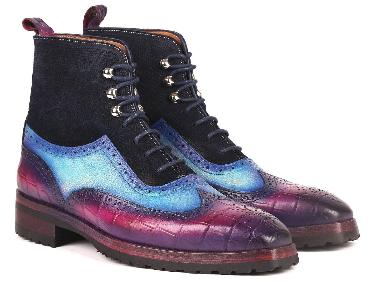 PAUL PARKMAN Paul Parkman Three Tone Wingtip Boots Rubber Sole (ID#9736PTN)