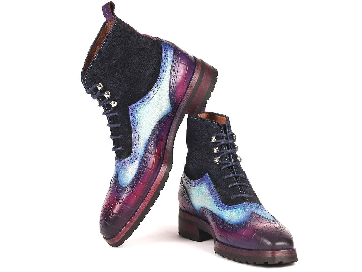 PAUL PARKMAN Paul Parkman Three Tone Wingtip Boots Rubber Sole (ID#9736PTN)