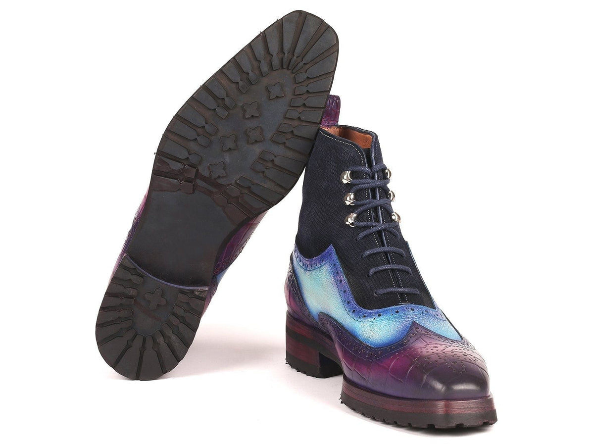 PAUL PARKMAN Paul Parkman Three Tone Wingtip Boots Rubber Sole (ID#9736PTN)