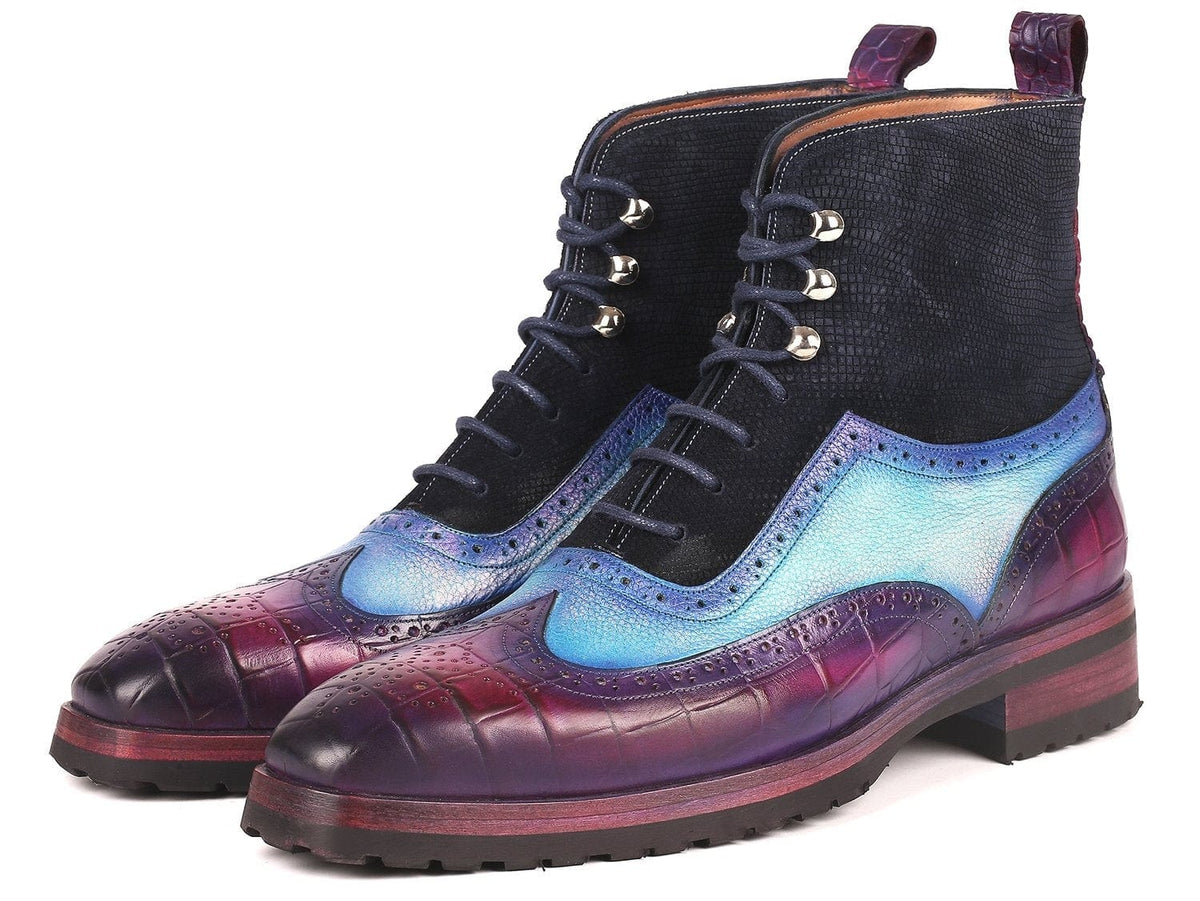 PAUL PARKMAN Paul Parkman Three Tone Wingtip Boots Rubber Sole (ID#9736PTN)