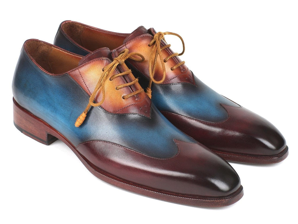 PAUL PARKMAN Paul Parkman Three Tone Wingtip Oxfords Bordeaux & Blue & Camel (ID#AL3249TU)