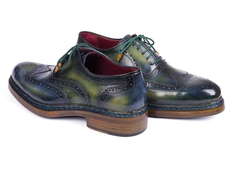 PAUL PARKMAN Paul Parkman Triple Leather Sole Wingtip Brogues Green & Blue (ID#0225TRP-GRN)