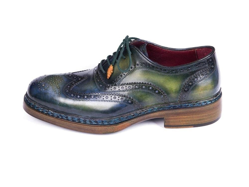 PAUL PARKMAN Paul Parkman Triple Leather Sole Wingtip Brogues Green & Blue (ID#0225TRP-GRN)