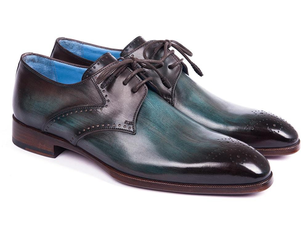 PAUL PARKMAN Paul Parkman Turquoise & Brown Medallion Toe Derby Shoes (ID#6584-TRQ)