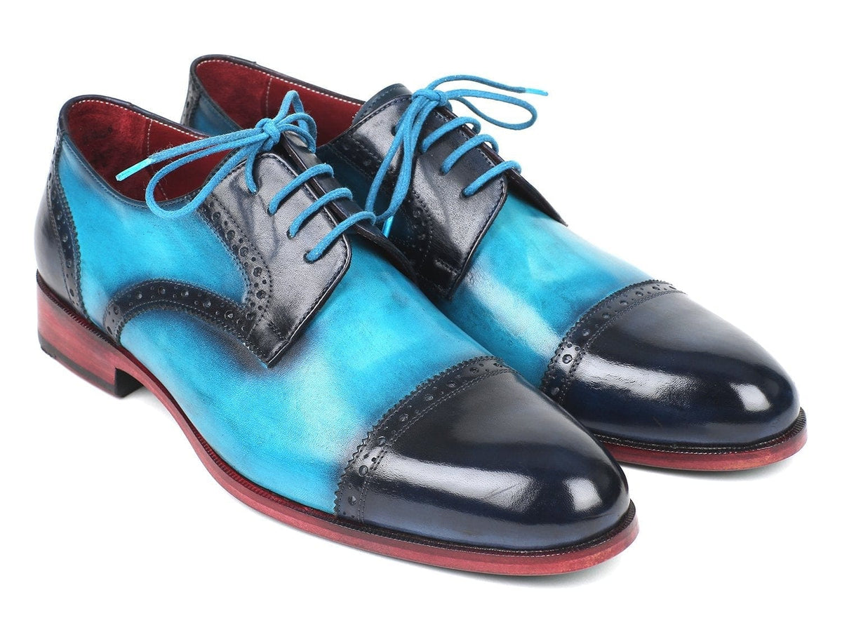 PAUL PARKMAN Paul Parkman Two Tone Cap-Toe Derby Shoes Blue & Turquoise (ID#046-TRQ)