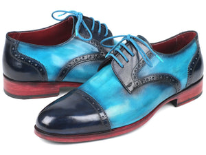 PAUL PARKMAN Paul Parkman Two Tone Cap-Toe Derby Shoes Blue & Turquoise (ID#046-TRQ)