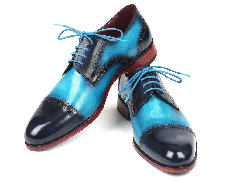 PAUL PARKMAN Paul Parkman Two Tone Cap-Toe Derby Shoes Blue & Turquoise (ID#046-TRQ)