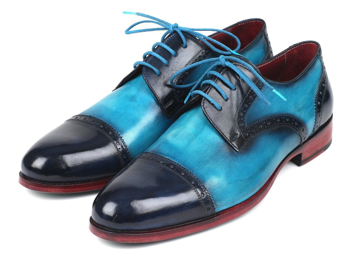 PAUL PARKMAN Paul Parkman Two Tone Cap-Toe Derby Shoes Blue & Turquoise (ID#046-TRQ)