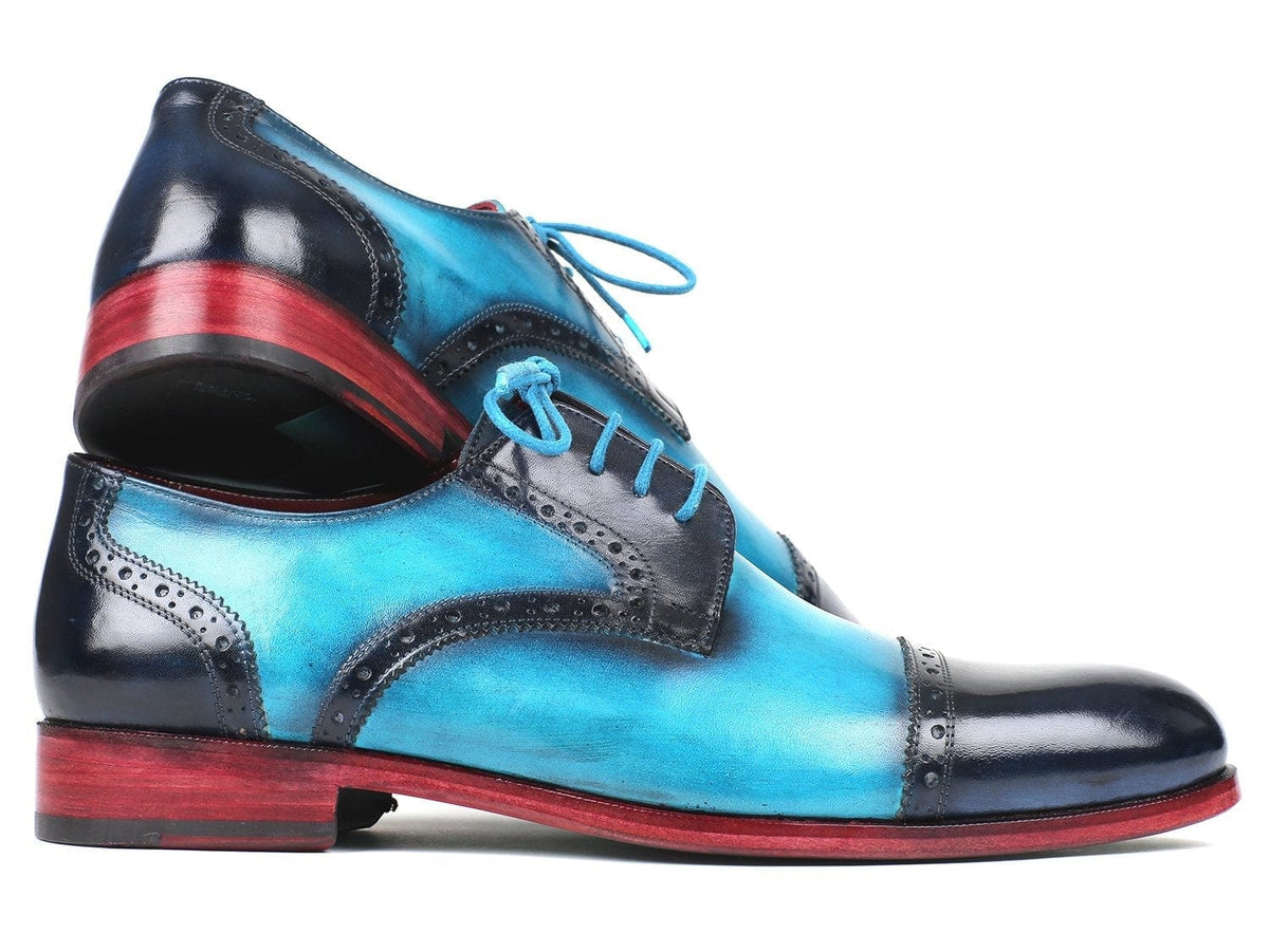 PAUL PARKMAN Paul Parkman Two Tone Cap-Toe Derby Shoes Blue & Turquoise (ID#046-TRQ)