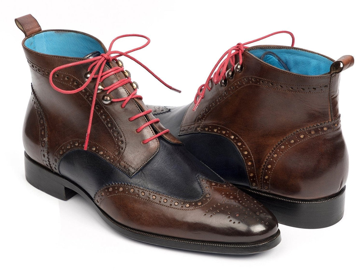 PAUL PARKMAN Paul Parkman Wingtip Ankle Boots Dual Tone Brown & Blue (ID#777-BRW-BLU)