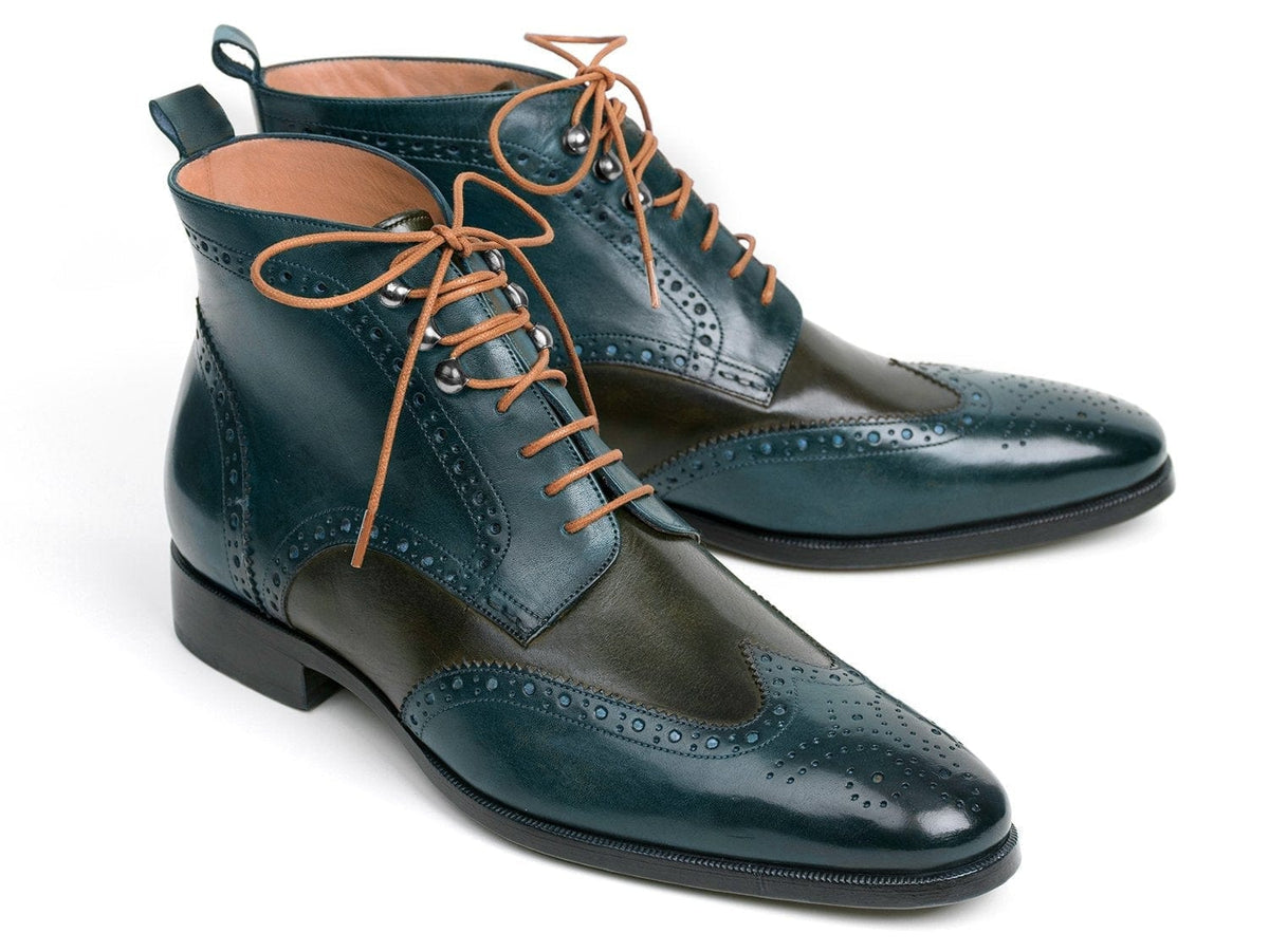 PAUL PARKMAN Paul Parkman Wingtip Ankle Boots Dual Tone Green & Blue (ID#PT777GRN)