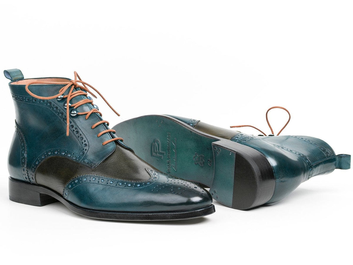 PAUL PARKMAN Paul Parkman Wingtip Ankle Boots Dual Tone Green & Blue (ID#PT777GRN)