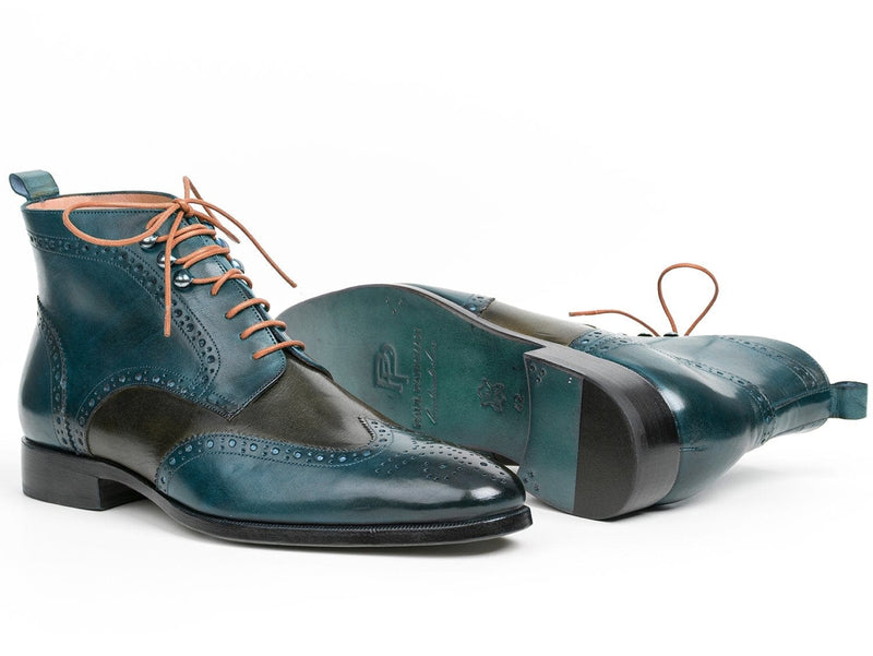 PAUL PARKMAN Paul Parkman Wingtip Ankle Boots Dual Tone Green & Blue (ID#PT777GRN)