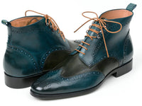 PAUL PARKMAN Paul Parkman Wingtip Ankle Boots Dual Tone Green & Blue (ID#PT777GRN)