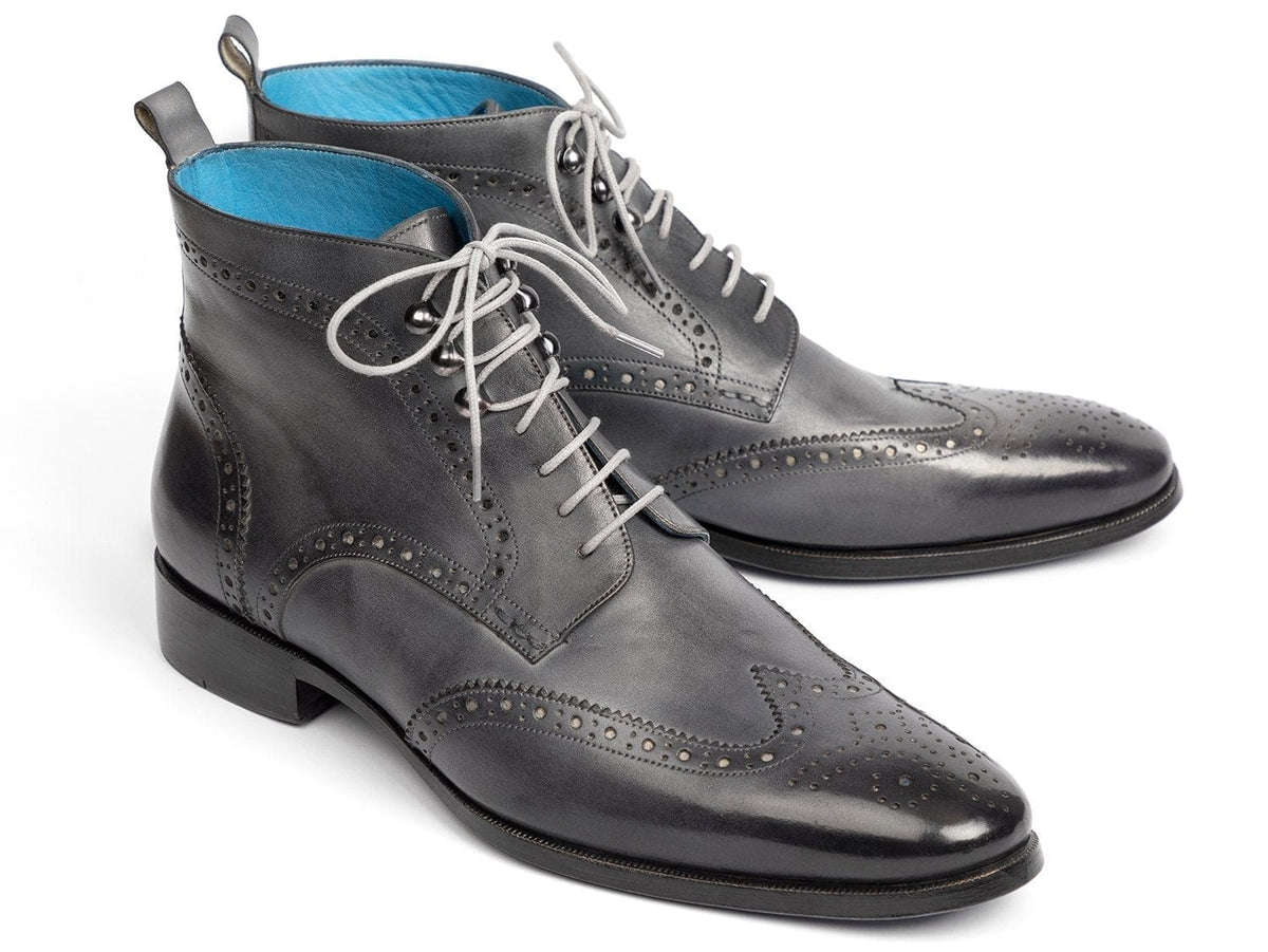 PAUL PARKMAN Paul Parkman Wingtip Ankle Boots Gray Hand-Painted (ID#777-GRAY)