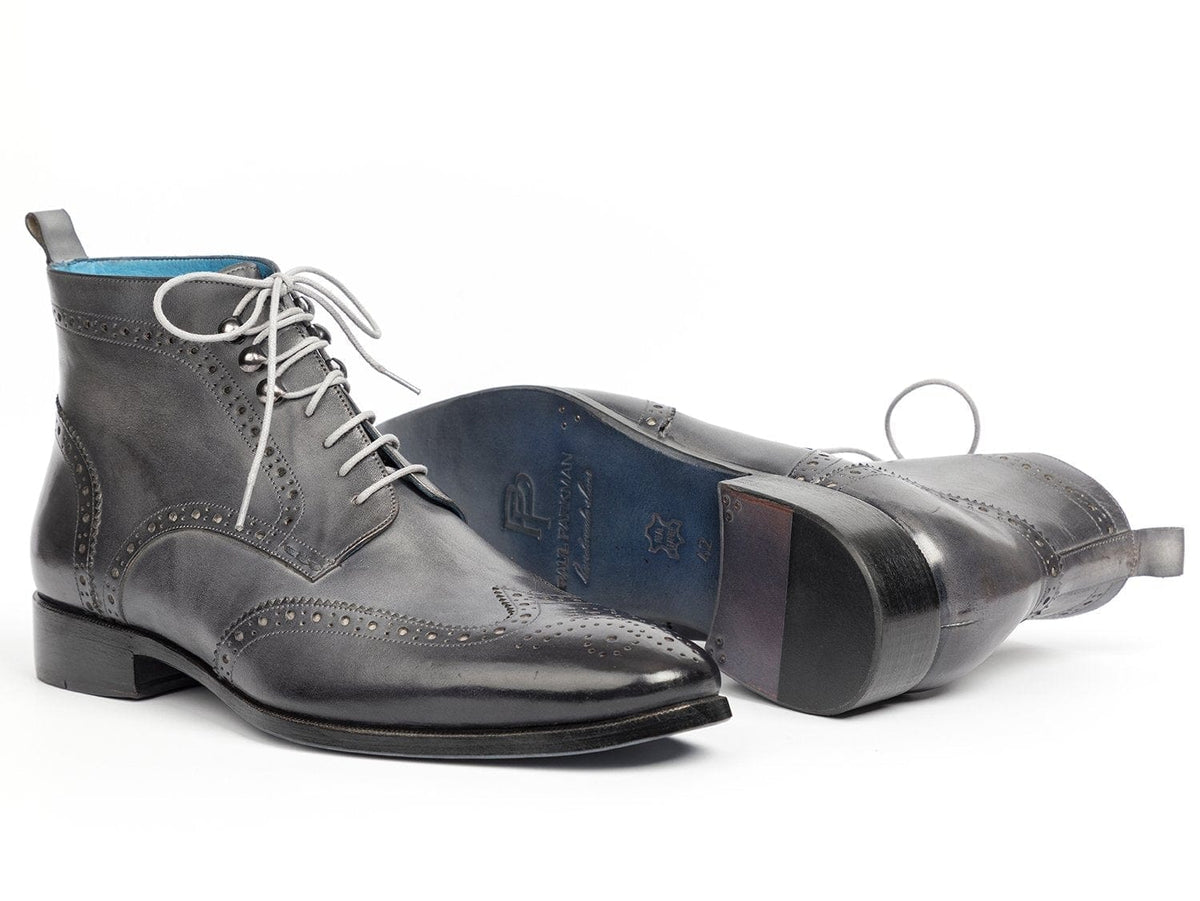 PAUL PARKMAN Paul Parkman Wingtip Ankle Boots Gray Hand-Painted (ID#777-GRAY)