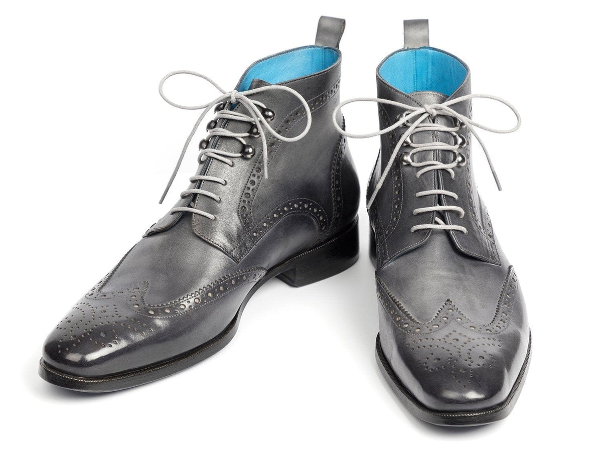 PAUL PARKMAN Paul Parkman Wingtip Ankle Boots Gray Hand-Painted (ID#777-GRAY)