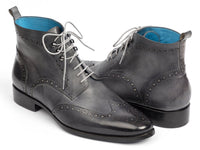 PAUL PARKMAN Paul Parkman Wingtip Ankle Boots Gray Hand-Painted (ID#777-GRAY)