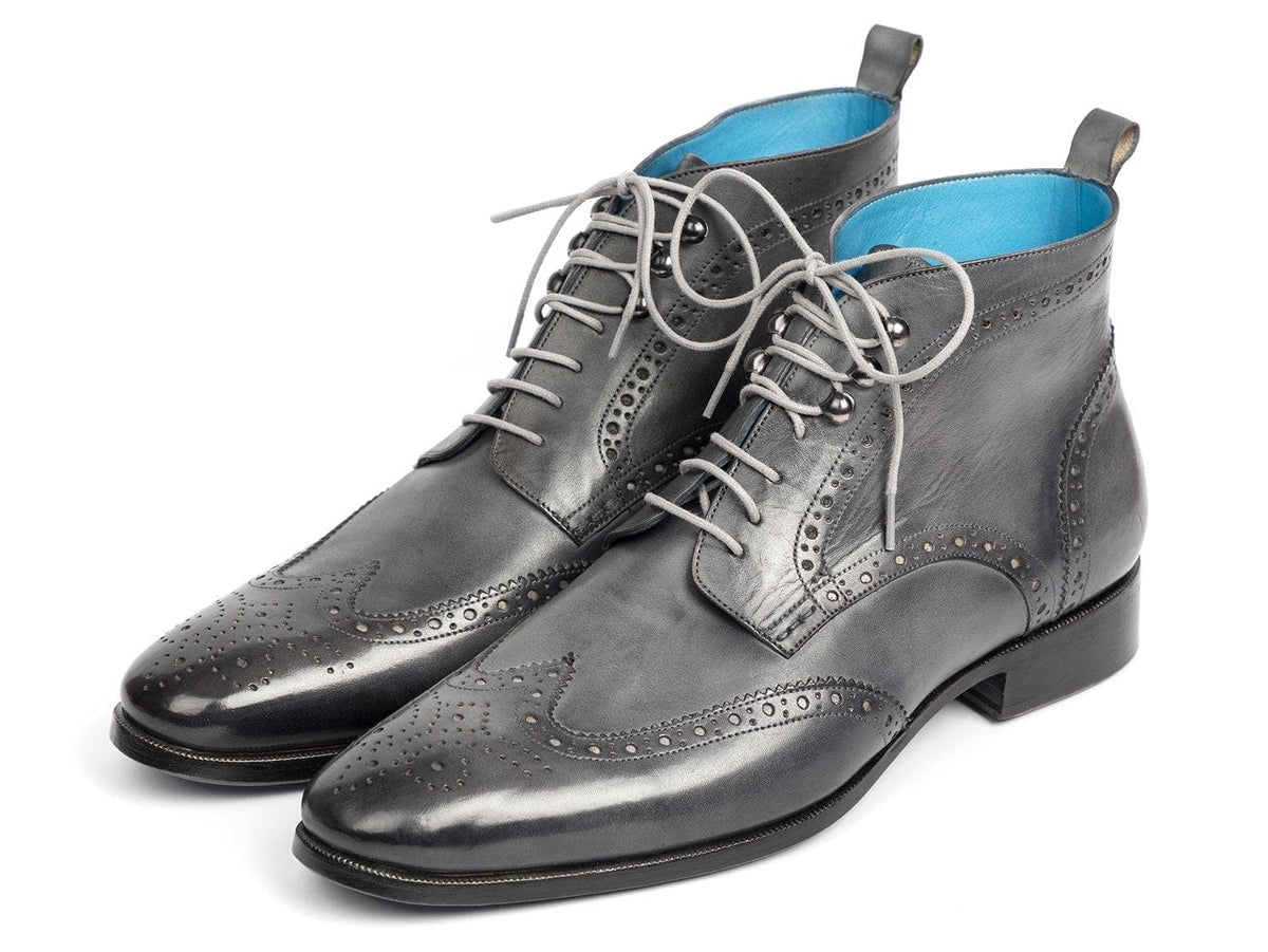 PAUL PARKMAN Paul Parkman Wingtip Ankle Boots Gray Hand-Painted (ID#777-GRAY)
