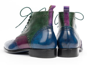 PAUL PARKMAN Paul Parkman Wingtip Ankle Boots Three Tone Blue Purple Green (ID#777-BLU-PRP)