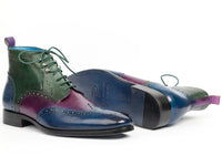 PAUL PARKMAN Paul Parkman Wingtip Ankle Boots Three Tone Blue Purple Green (ID#777-BLU-PRP)