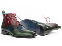 PAUL PARKMAN Paul Parkman Wingtip Ankle Boots Three Tone Green Blue Bordeaux (ID#777-GRN-BLU)