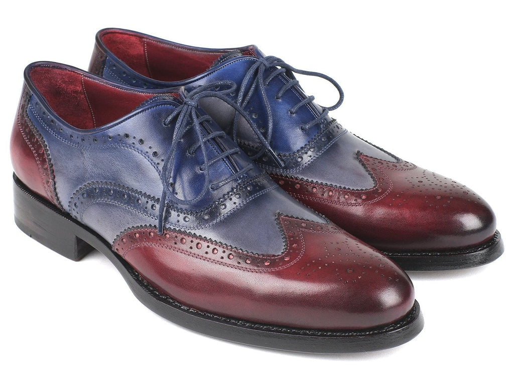 PAUL PARKMAN Paul Parkman Wingtip Oxfords Goodyear Welted Bordeuax Grey Blue (ID#BR027GRBL)