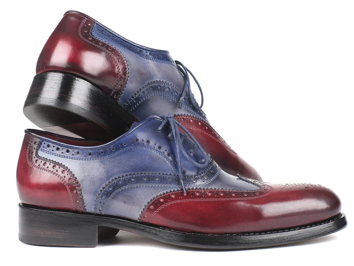 PAUL PARKMAN Paul Parkman Wingtip Oxfords Goodyear Welted Bordeuax Grey Blue (ID#BR027GRBL)