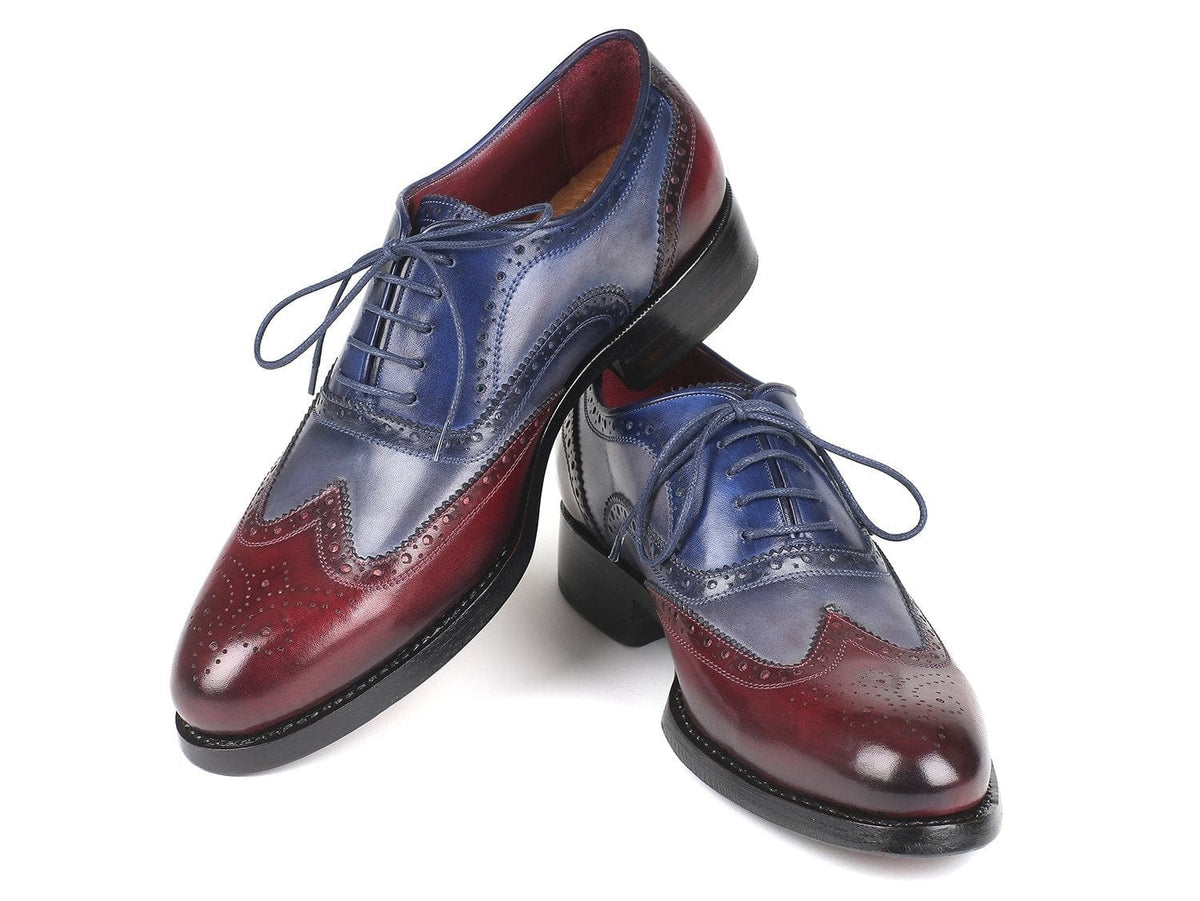 PAUL PARKMAN Paul Parkman Wingtip Oxfords Goodyear Welted Bordeuax Grey Blue (ID#BR027GRBL)