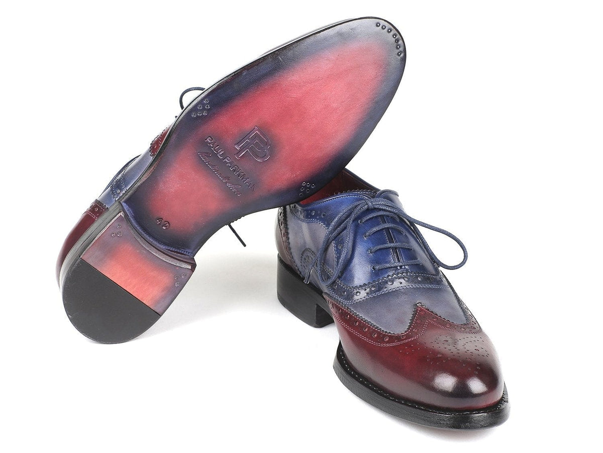 PAUL PARKMAN Paul Parkman Wingtip Oxfords Goodyear Welted Bordeuax Grey Blue (ID#BR027GRBL)